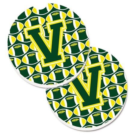 Carolines Treasures Letter V Football Green and Yellow  Cup Holder Car Coaster, PK2 CJ1075-VCARC